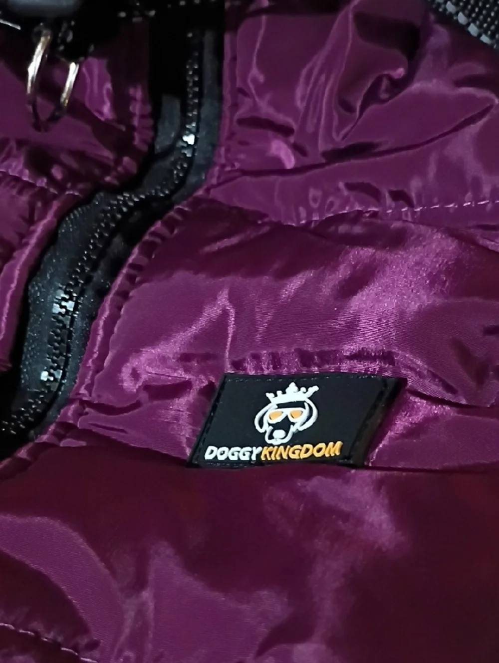 Purple Puffer Dog Coat with Reflective Harness